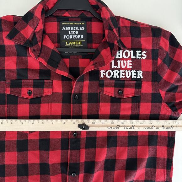 Assholes*s Live Forever Shirt Mens Large Red Black Flannel Buffalo Plaid Check - Picture 8 of 9